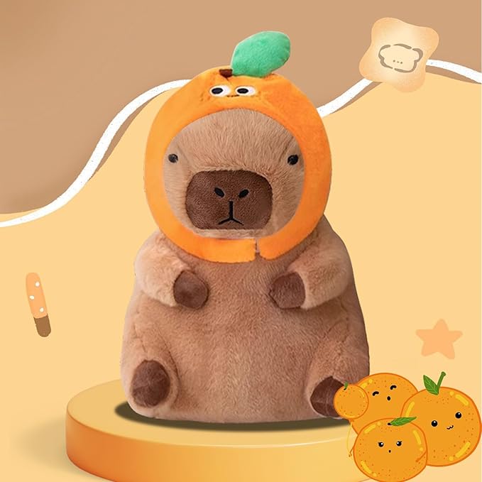 Lindo animal de peluche suave de Capybara con sombrero naranja, peluches kawaii, regalos para abrazar para niños y niñas, 12 pulgadas