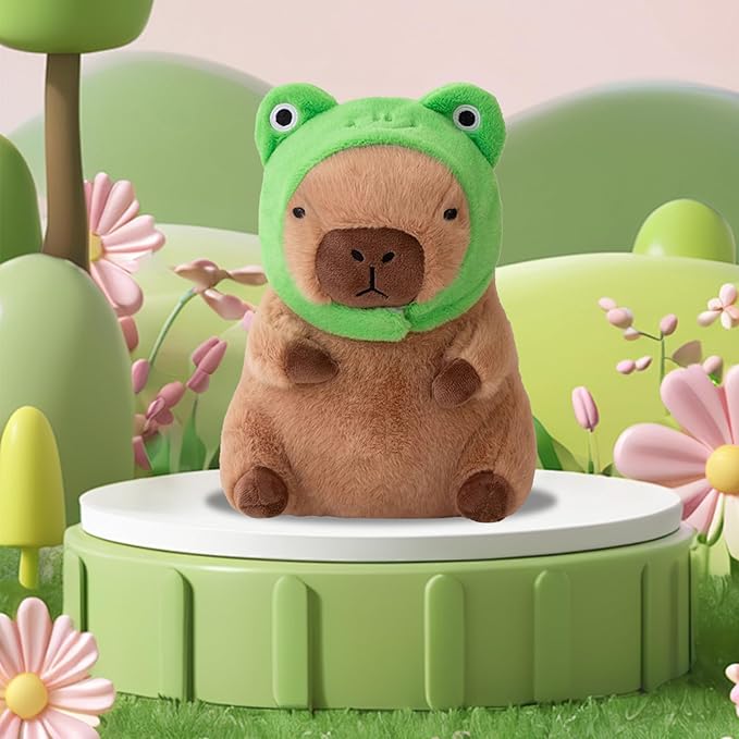 Lindo animal de peluche Capybara suave con sombrero de rana Kawaii, juguetes de peluche Capybara de peluche, almohada de muñeca Capybara, regalos de cumpleaños, niños y niñas de 12 pulgadas