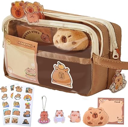 Capybara - Estuche para lápices Capybara con gran capacidad, estuche transparente para lápices, bonitos compartimentos para lápices, bonito estuche para lápices, artículos de papelería