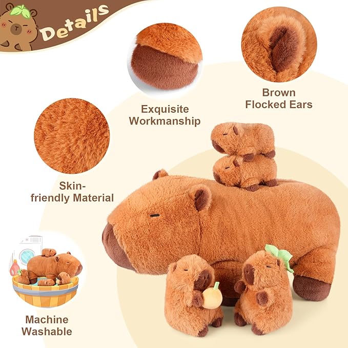 Peluches Capybara 5 en 1 con bebés en el interior
