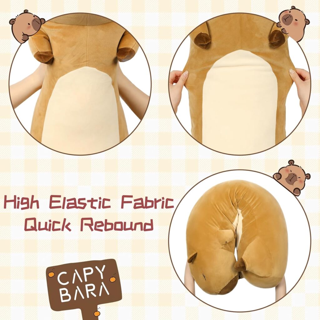 Tezituor Almohada larga de felpa de Capybara, 39.5 pulgadas, lindo animal de peluche de Capybara, suave almohada de peluche, juguete de Capyabra de peluche