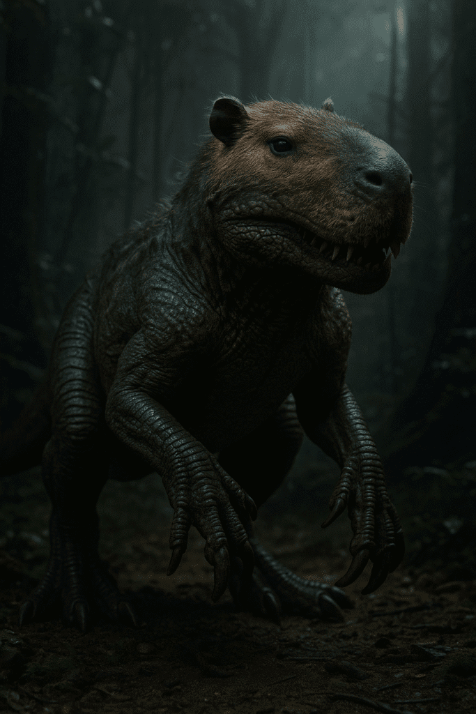 imagen hiper realista de Capy-Rex al estilo Jurassic World