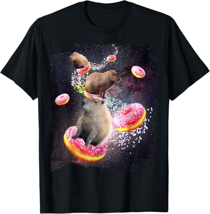 Space Capybara Riding Donut, Galaxy Capybaras Camiseta