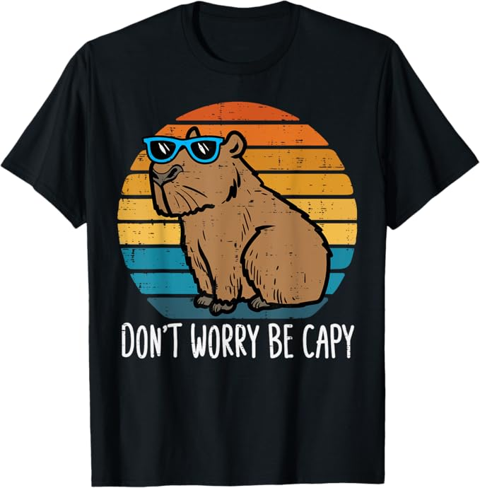 Camiseta retro Capybara con texto en inglés «Dont Worry Be Capybara»