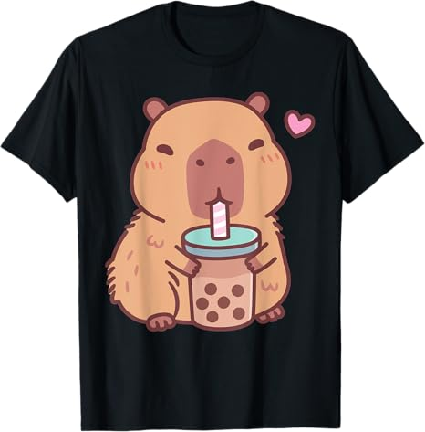 Linda Capybara Kawaii Anime Beber Bubble Tea Lover Camiseta para niñas