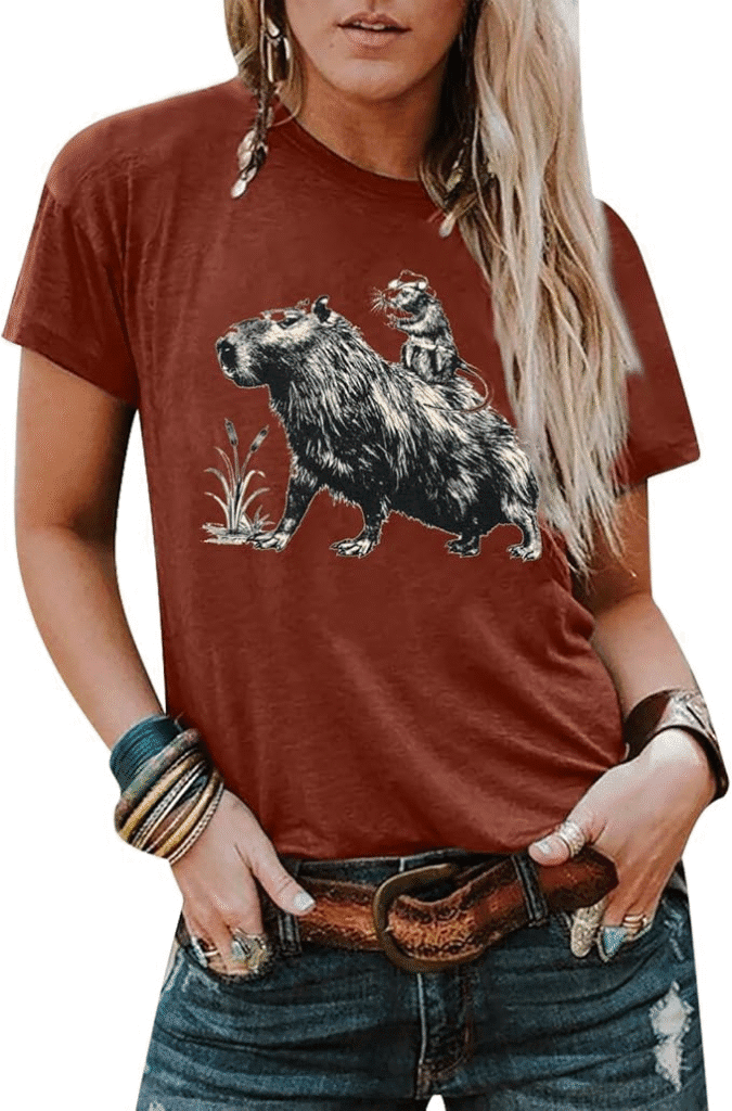 Camisas de vaquero occidental para mujer, camiseta divertida con gráfico Capybara