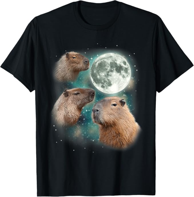 3 Capybara Moon Giant Roedores Weird Howling Parody T-Shirt