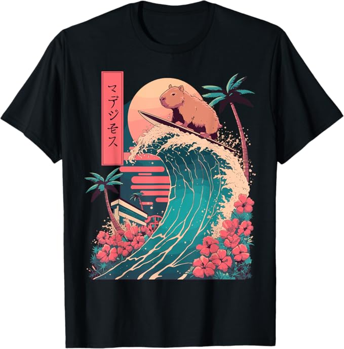Camiseta Japonesa Capybara Surfing Wave Great Wave Japón