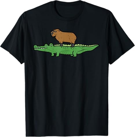 Capybara On Crocodile Capy Alligator Roedor Hombres Mujeres Niños Camiseta