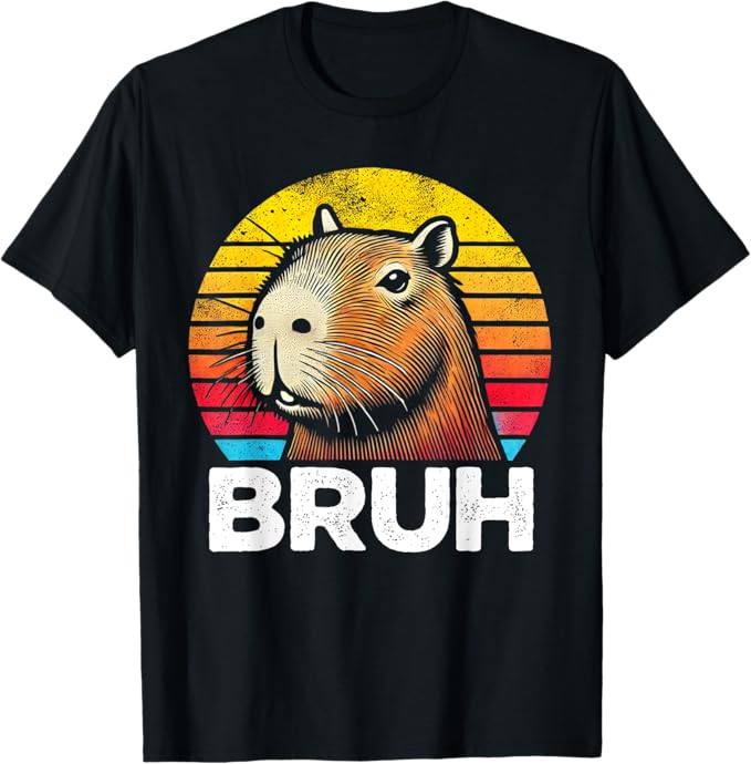 Camiseta retro vintage Capybara Bruh Meme para niños, niñas, hombres y mujeres