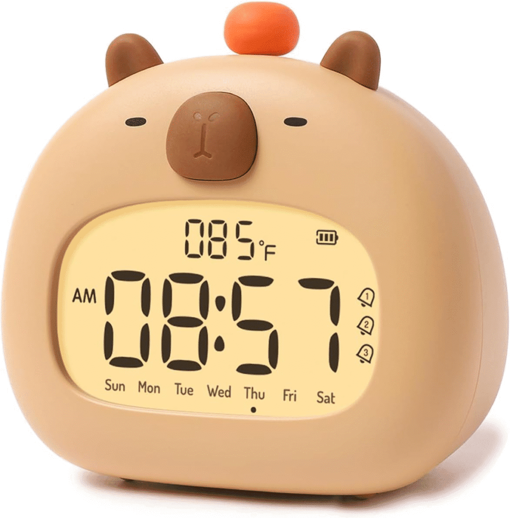 Bonito reloj despertador Capybara, reloj despertador para niños, bonita luz nocturna LCD retroiluminada