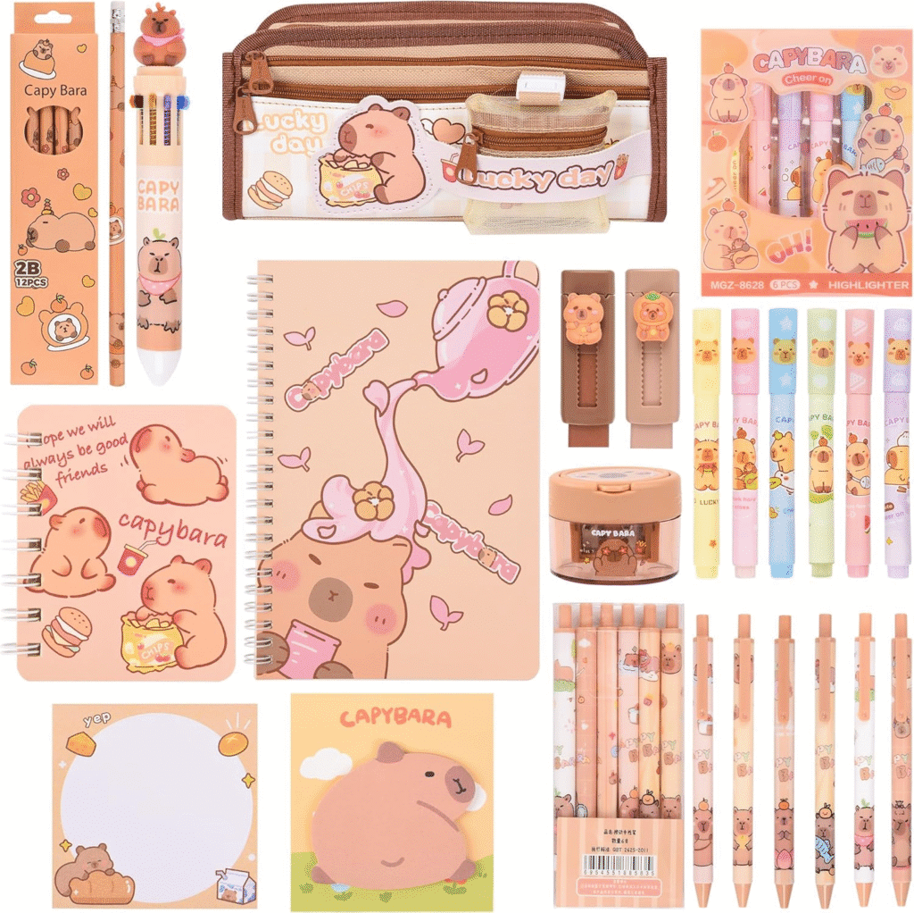 Bonito juego de papelería Capybara, suministros escolares Capybara