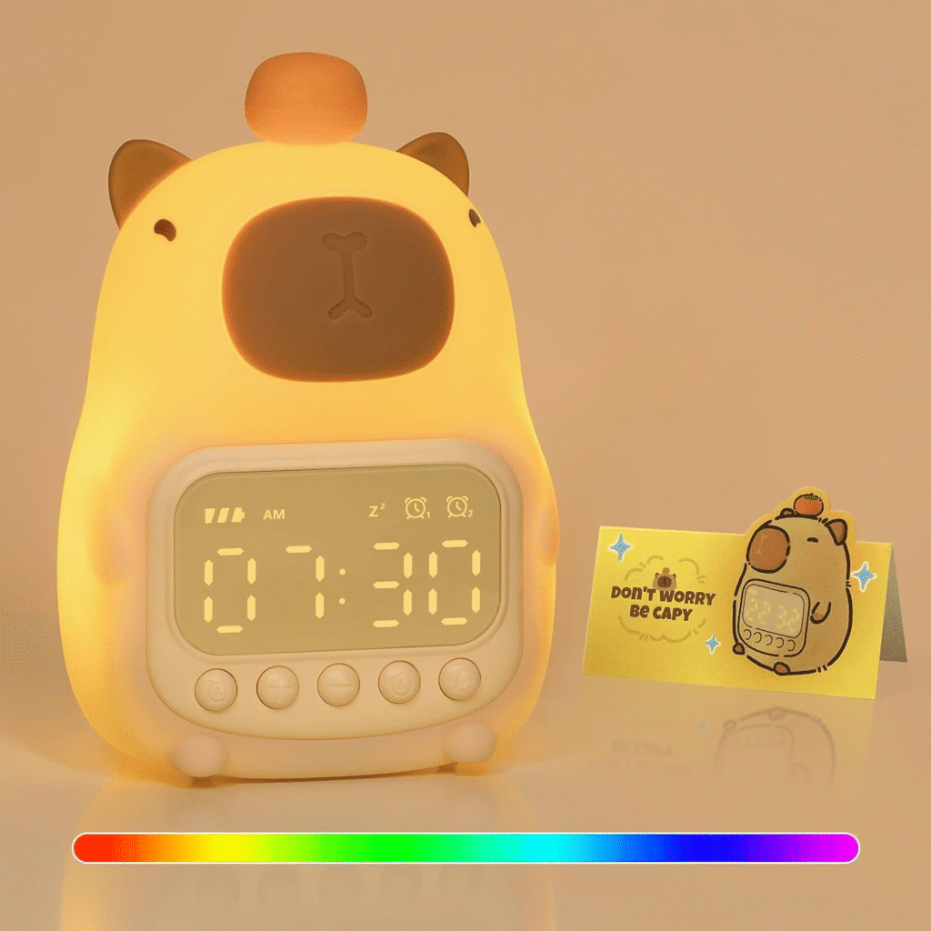 Capybara - Reloj despertador con luz nocturna para niños, 7 colores RGB