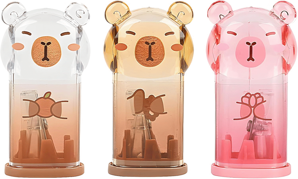 Bonito juego de papelería Capybara, suministros escolares kawaii, incluye 3 sacapuntas Capybara