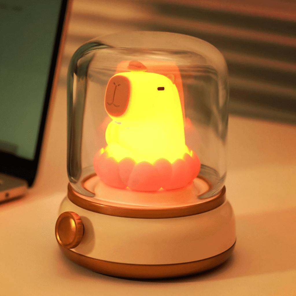 Lucky Capybara Luz nocturna, bonita lámpara recargable para niños, ajuste de brillo giratorio